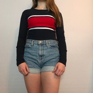 Brandy Melville red and blue fitted long sleeve